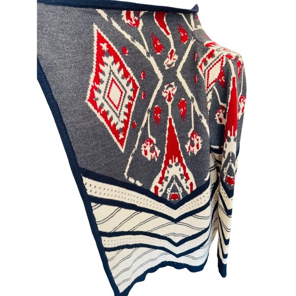 St. Johns Bay XXLT Red & Grey Knit Cardigan Open Front Asymmetrical Southwestern - Picture 9 of 10